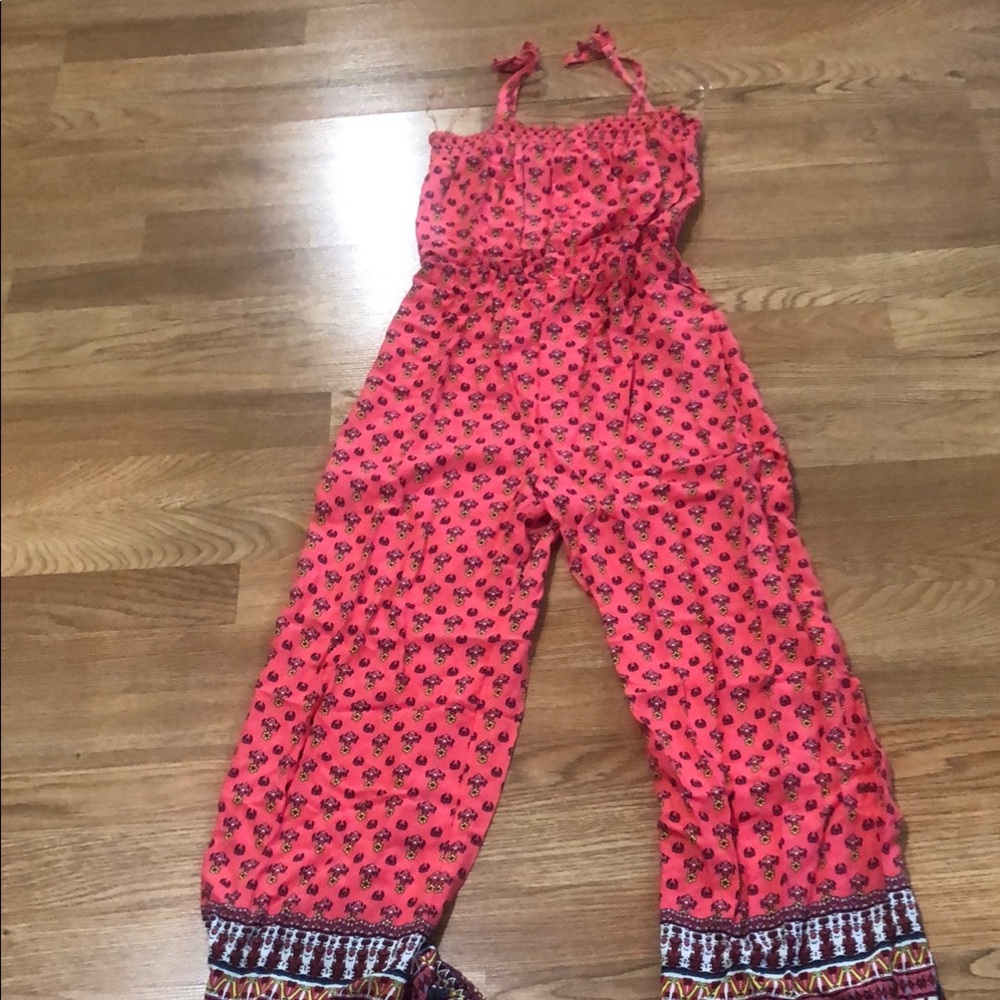 Xhilaration Pink Jumpsuit with Geometric Print and Wide-Leg Design